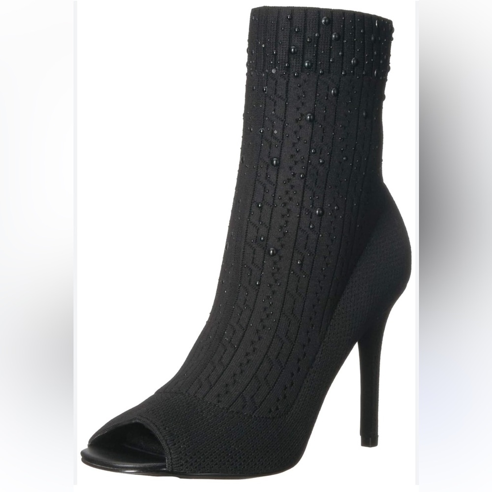 Charles By Charles David Black Rancid Peep-Toe Pencil 4” Heeled Boots.
